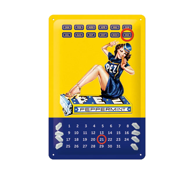 PEZ Retro Blechschild Ewiger Kalender - 20×30 cm